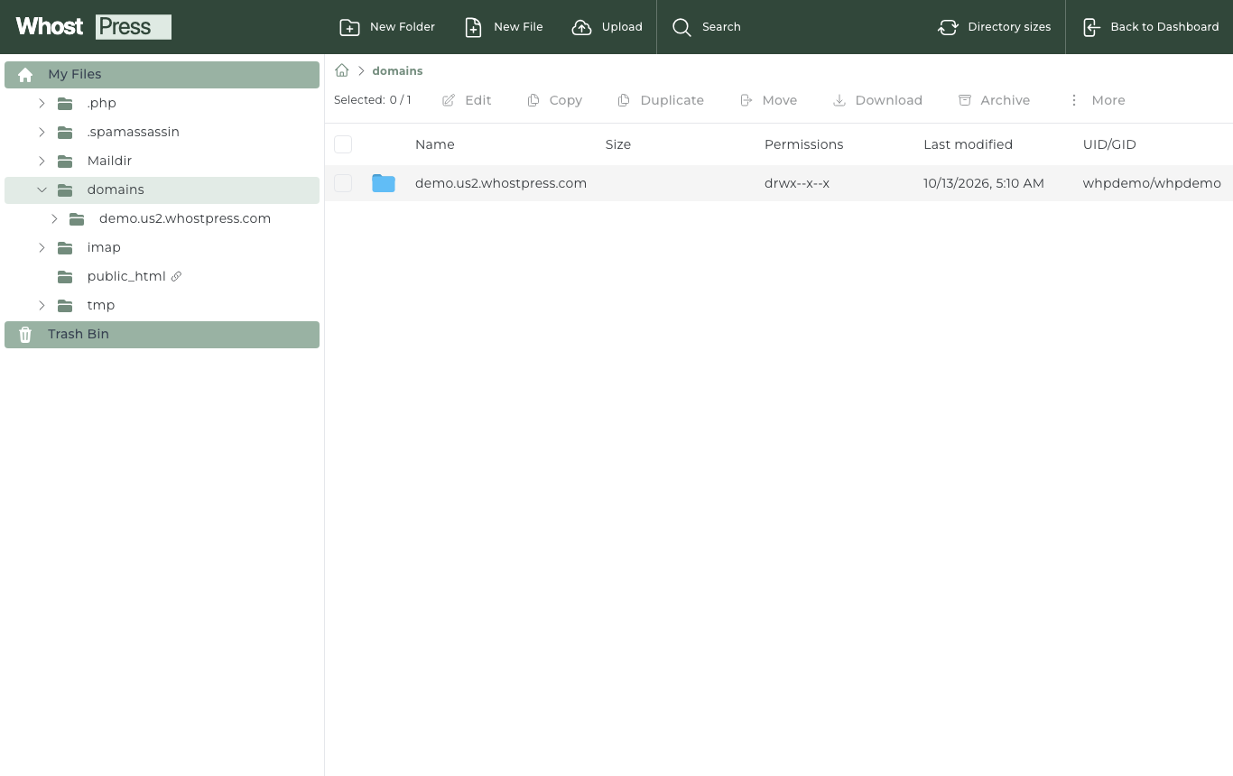 File Manager in Whostpress Panel